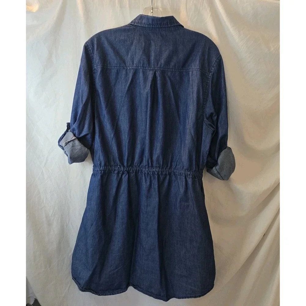 Daniel Denim Dress Long Or Roll Sleeve Midi With Braided Belt Women's Sz XXL